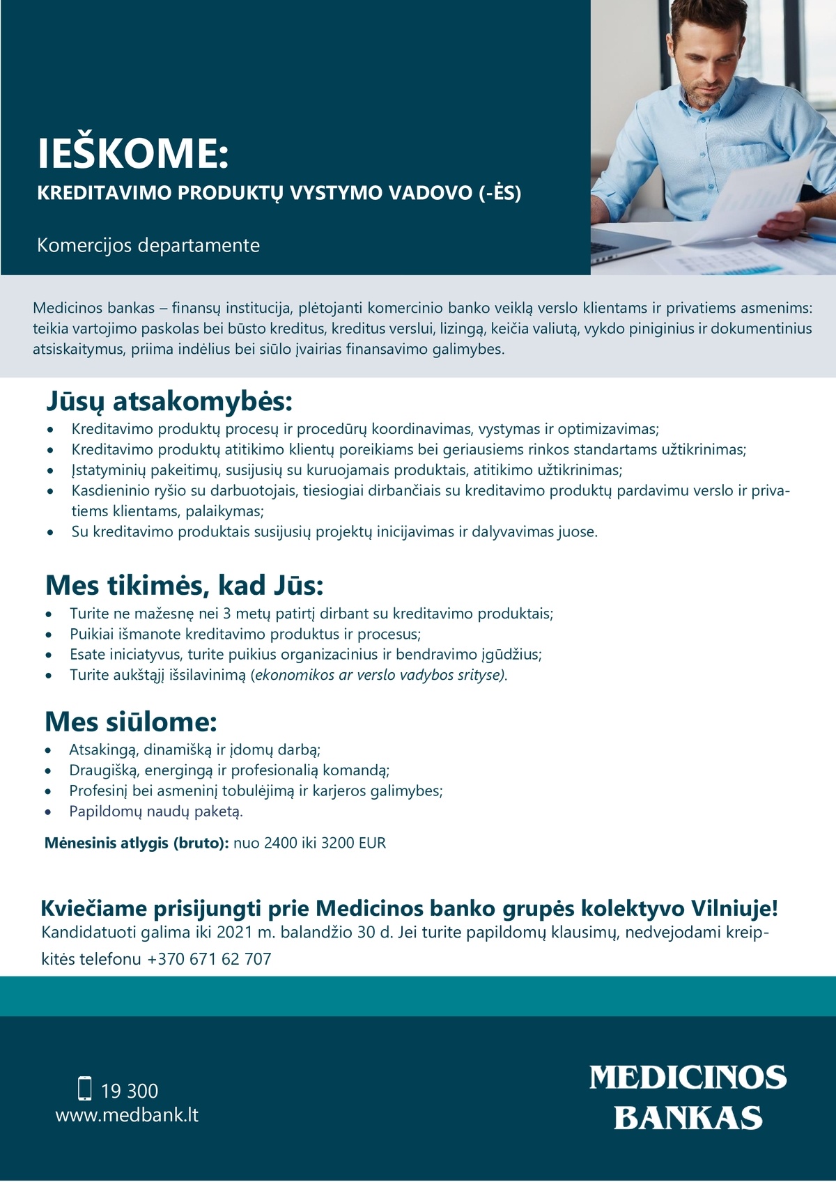 Medicinos bankas, UAB Kreditavimo produktų vystymo vadovas (-ė) Vilniuje